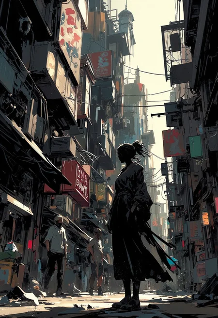 Fan Ho perspective study, dramatic light orchestration, street geometry tension, isolated human elements, metropolitan poetry in shadows –style chaos 75