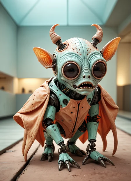 A RAW photograph, of an evil robotic alien. [fine lines, faded freckles] , highly detailed skin, moist lips, [long eyelashes] , [clear separation between lips and teeth] . [subtle expression of joyful excitement] , cinematic flair, (absolute realism) vivid color and contrast. . magnificent, celestial, evil, cinematic, epic, majestic, magical, fantasy photography, cover art, gritty and realistic
 <lora:sss:0.8> <lora:fx-monsters-XL:0.35> <lora:Happy_World:0.6> , subsurface scattering, Photorealistic, Hyperrealistic, analog style, realistic, film photography, soft lighting, heavy shadow