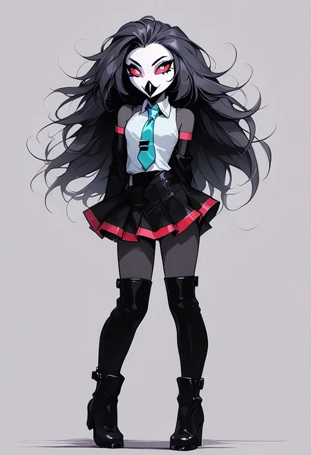 score_9, score_8_up, score_7_up, score_6_up, 1girl, solo, octavia, octavia, avian bird demon owl owl_demon, beak, red sclera, from hellova boss, anthro furry, long hair, teal coloured hair, perfect face, perfecteyes, sexy, sexy girl, beautiful eyes,  dancing, dynamic angle, full body shot, red eyes, glowing eyes, pop star, singing, <lora:hatsune-miku-cosplay-ponyxl-lora-nochekaiser:1>, hatsunemikucosplay, hatsune miku \(cosplay\), aqua necktie, black footwear, black skirt, black sleeves, boots, collared shirt, detached sleeves, grey shirt, necktie, pleated skirt, shirt, skirt, sleeveless, sleeveless shirt, thigh boots, tie clip,