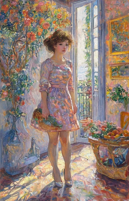 masterpiece,best quality,<lora:tbh130-sdxl:1>,idolmaster cinderella girls,illustration,oil painting,style of Paul Signac,