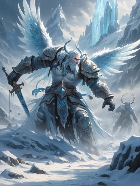 spirits of frozen snow ice winds flying over fallen army, everything is turned into ice, epic folk fantasy, famous artwork, masterpiece, impressionism, soft shadows, dripping paint, aesthetic