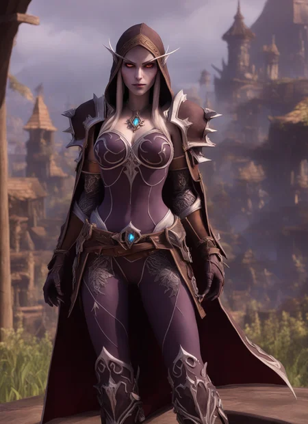 cinewow ,sylvanas windrunner,beautiful woman,1girl,full body,masterpiece,awardwinning, epic,cinematic,<lora:cinewow-step00000300:0.7>,scenery in the background