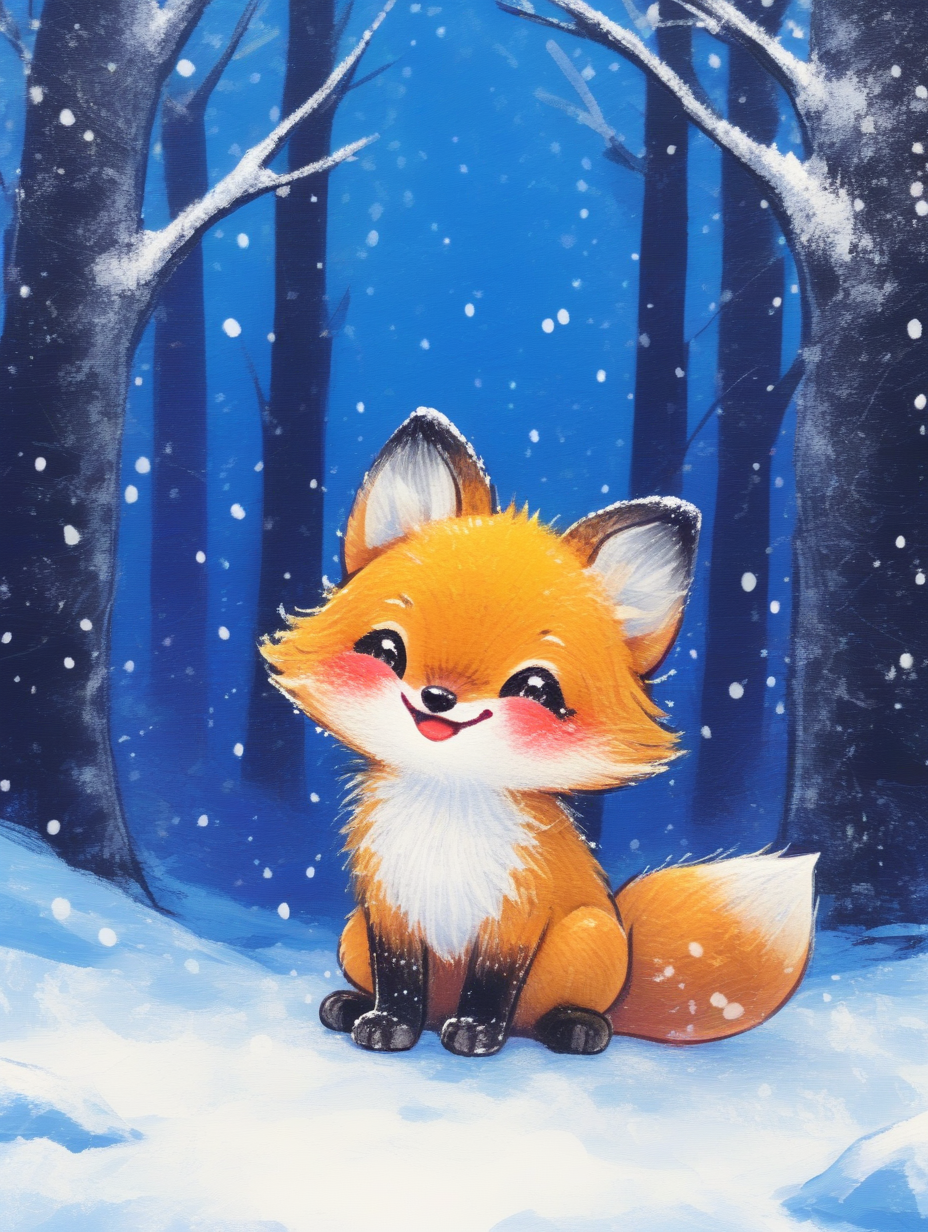 A cute little red fox, playing in the snow, snow-capped forest,j_fantasy,