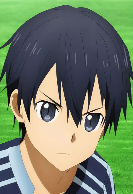 high resolution, solo, best quality, 1Boy, Kazuto Kirigaya, Black Hair, Black Eyes, soccer player, field, portrait, sport photography, celebration, OverallDetail