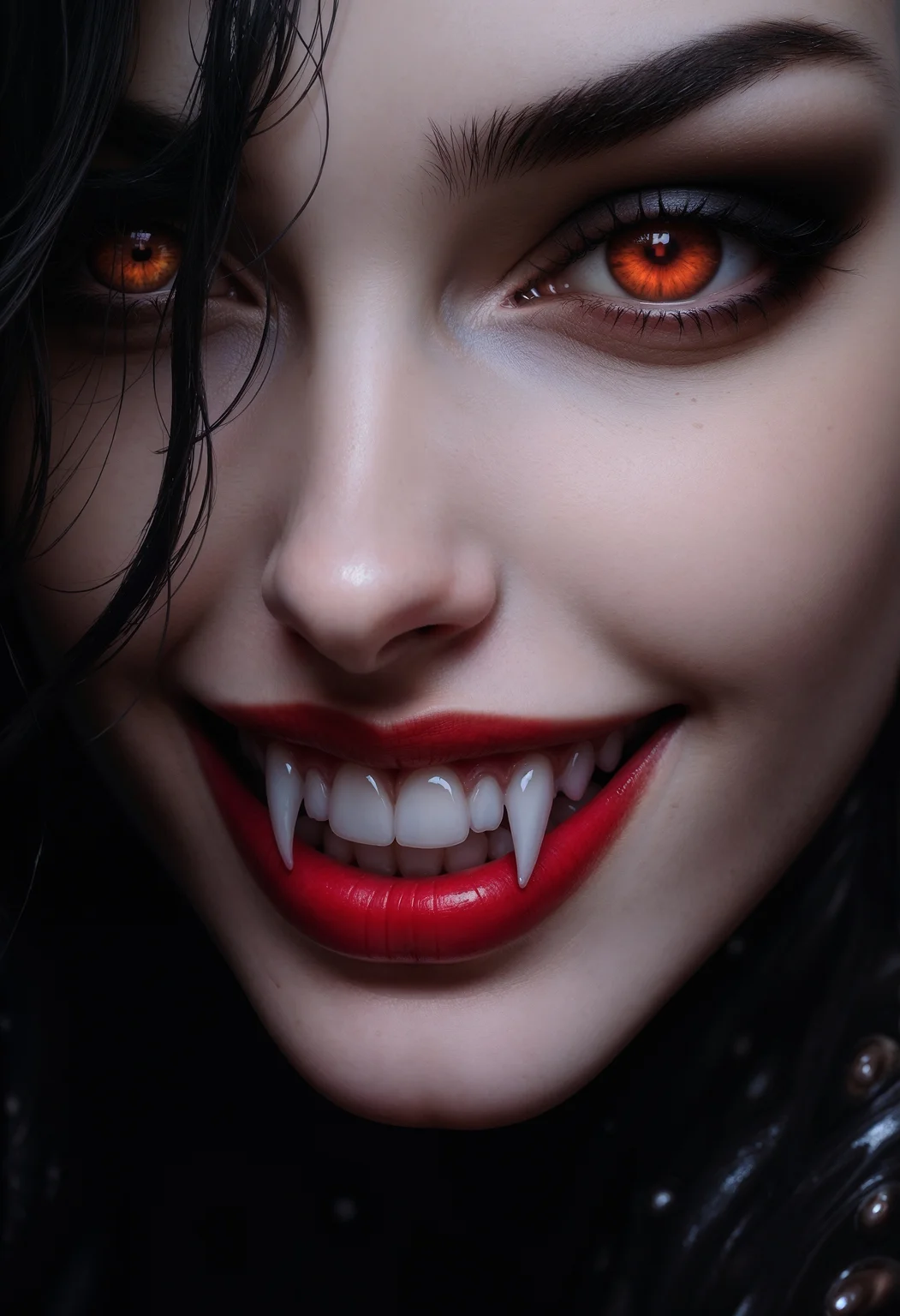 A mesmerizingly lifelike portrait of a vampire queen, her face framed in a close-up view. Sharp fangs glisten against her sensual and enchanting smile, highlighted by her exceptional beauty and allure. This image is a digital painting, bringing out every fine detail with ultra-realistic precision. Her radiant yet haunting eyes draw viewers in, while her seductive expression adds an element of mystique. The overall quality of the artwork is impeccable, showcasing the artist's skill in capturing the essence of this alluring vampire queen.
<lora:FluxF4ngs:1>
