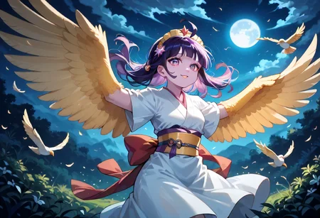 best resolution,score_9,score_8_up,score_7_up,score_6_up,score_8,score_7,score_6,best quality,masterpiece,source_anime,1girl,solo,kawaii,cute,winged_arms,A majestic harpy with dark feathers and glowing red eyes,wearing black japanese kimono,flying soaring through a stormy night sky.moonlight, starlight, firelight,wise,moonlit night sky,wind,cowboy shot,focus on face,dynamic shot, Expressiveh,eyesHD,high gradient eyes,detailed eyes,high definition eyes, <lora:Eyes_High_Definition:0.25> <lora:Expressive_H:0.75> <lora:winged_arm_style:0.85>