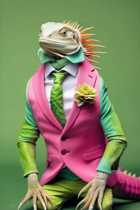 <lora:Dressed animals:1>Dressed animals - iguana having a great fashion sense