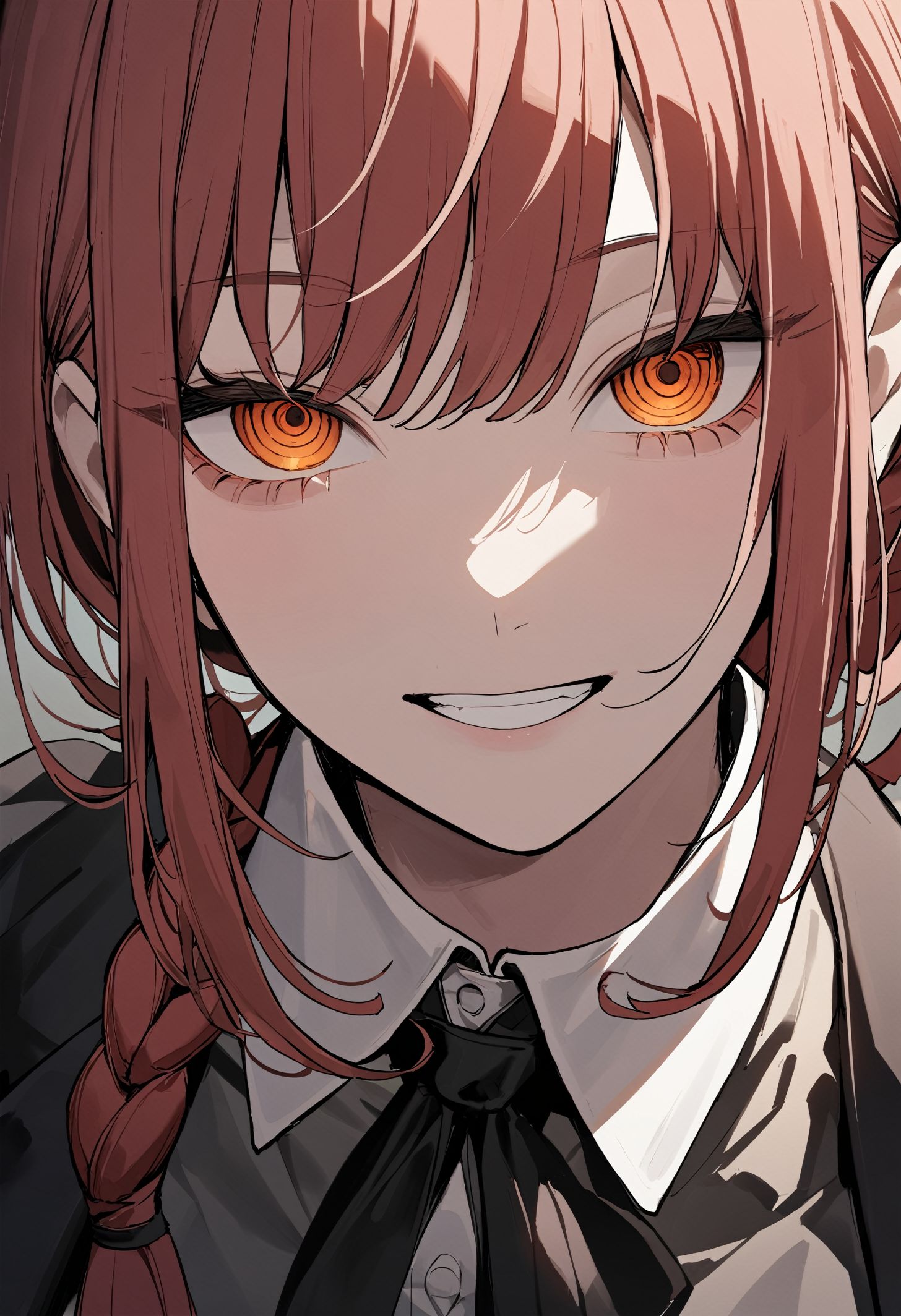 1girl, makima \(chainsaw man\), chainsaw man, light smile, face focus, teeth
, SuperQuality, masterpiece, best quality, very aesthetic, absurdres, newest, high quality, highres