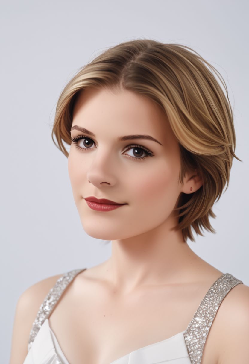 Masterpiece, (hasselblad 907x, sharp focus), photo-portrait, (3/4 view:1.5), (upper body:1.2), gorgeous woman, detailed face, short hair, <lora:Kate:1.8>, elegant, breathtaking, award winning photography, cinematic lighting,