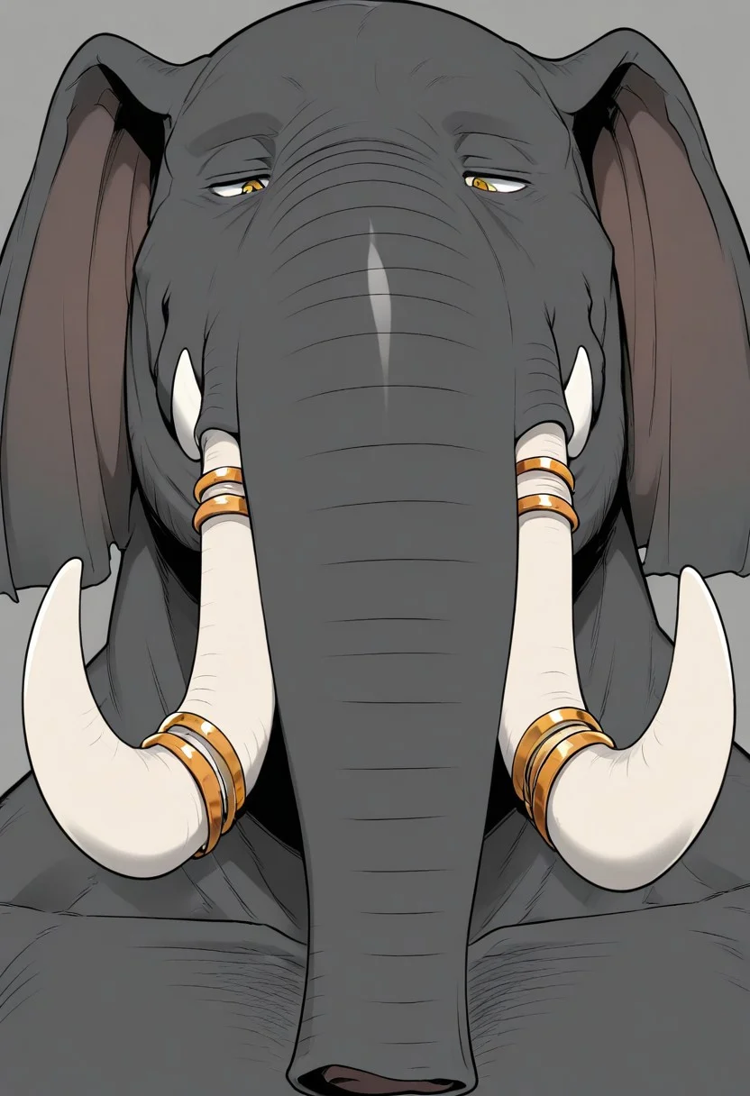 masterpiece, best quality, newest, absurdres, highres, detailed background, solo, 1boy, JabariV2, mature male, furry male, grey background, anthro elephant, tusk rings, potrait, face focus,