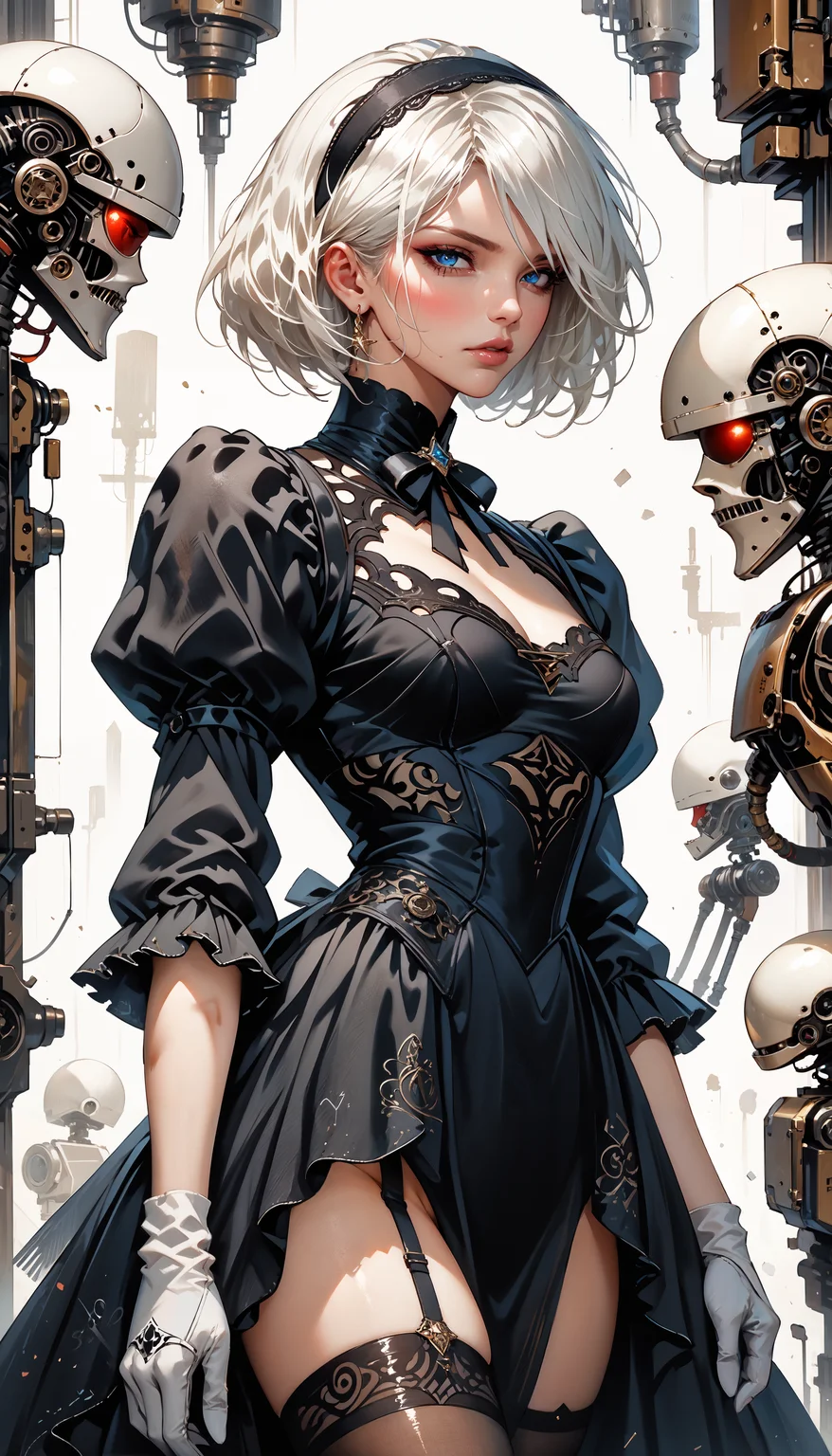 score_9, score_8_up, score_7_up, score_6_up, score_5_up, score_4_up, YoRHa No. 2 Type B, 2B (Nier Automata), victorian style, 2B outfit, thighhighs, <lora:Expressive_H-000001:0.8>, expressiveH <lora:Fant5yP0ny:0.9> <lora:Pony_DetailV1.0:0.9> <lora:nostalgia-000011:0.8> retro