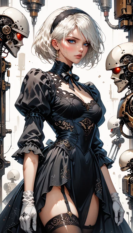 score_9, score_8_up, score_7_up, score_6_up, score_5_up, score_4_up, YoRHa No. 2 Type B, 2B (Nier Automata), victorian style, 2B outfit, thighhighs, <lora:Expressive_H-000001:0.8>, expressiveH <lora:Fant5yP0ny:0.9> <lora:Pony_DetailV1.0:0.9> <lora:nostalgia-000011:0.8> retro