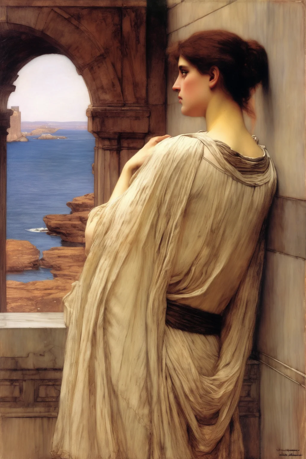 John William Waterhouse Style - sir lawrence alma-tadema woman looking out through