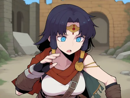1girl,
adventurer in ancient ruins, eyes fixed on a mysterious relic, expression curious and unaware of fate, front view
<lora:DarkfireStyle19v2:0.85>
