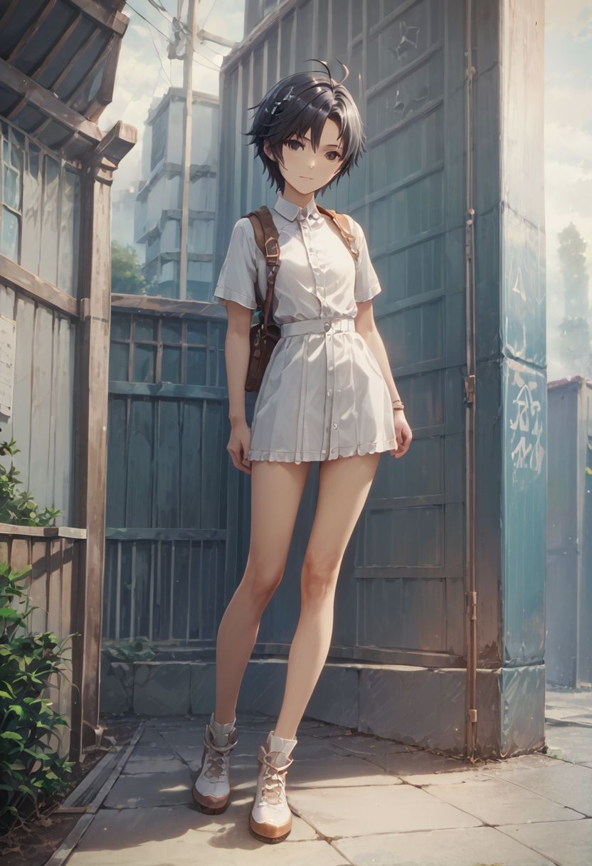 score_9,score_8_up,score_7_up,score_6_up,source_anime, <lora:Worldly_XL:1>
1girl, solo, full figure, 
<lora:KikuchiMakoto_pony_v1:0.9> kikuchi makoto, kkcmkt, short hair, black hair, antenna hair, hair between eyes, black eyes, flat chest,  small breasts,  long legs,
zPDXL, zPDXL-neg