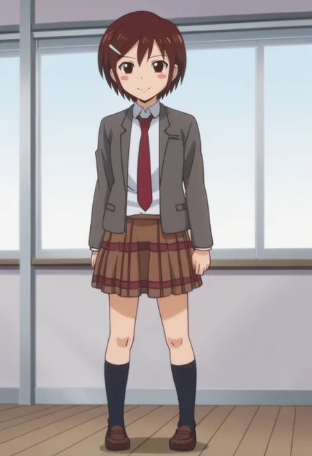 source_anime,anime screencap, anime coloring,intricate details,rating_explicit, masterpiece, best quality,
(best quality, absurd res, ultra detailed),,(4 finger:0.5),1girl, ((solo)), good eyes,perfect eyes,,detailed eyes, zPDXLxxx , zPDXL3,detailed, detailed face
BREAK
solo,indoors,standing,front view, full body,
ringo, 1girl, brown eyes, brown hair, short hair, blush stickers, hairclip, school uniform,
shirt, jacket, open jacket, necktie, skirt,
smile,
, <lora:add-detail-xl:2>  <lora:Ringo:0.8>