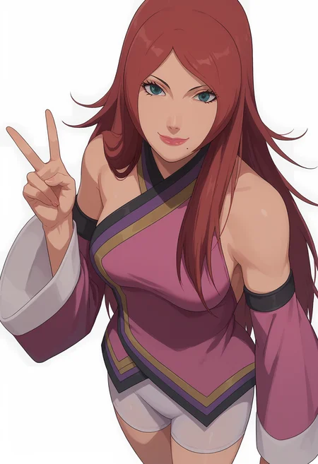 score_9, score_8_up, score_7_up,
fuka, 1girl, solo, looking at viewer, detached sleeves, bare shoulders, pink japanese clothes, breasts, bike shorts, lipstick, breasts,mole under mouth,
from above, v sign,
smile, closed mouth,
simple background, white background,
<lora:Naruto_Fuka_v2_PXL-000017:1>