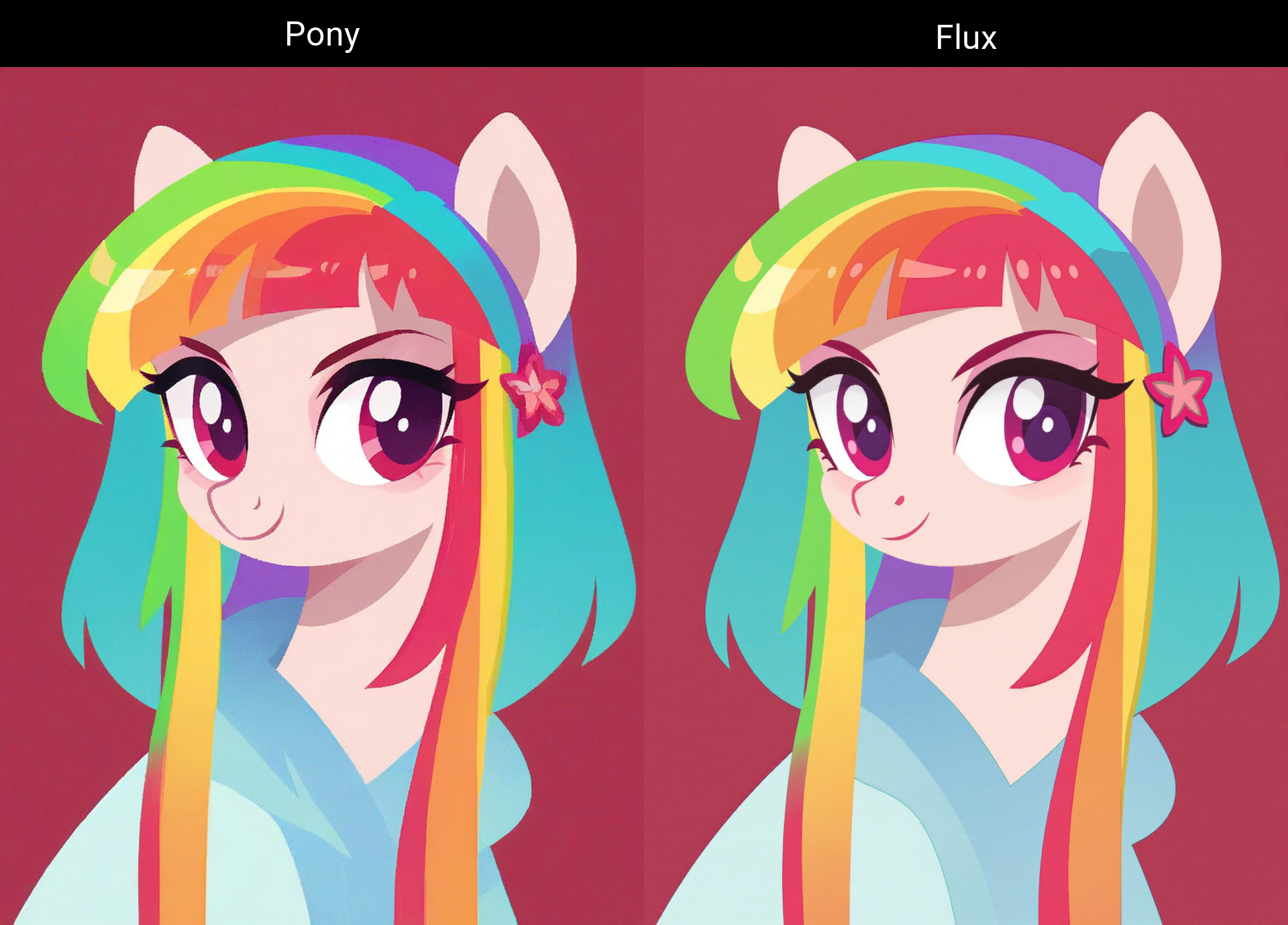 score_9, score_8_up, score_7_up, score_6_up,feral pony,Rainbow hair, show accurate, red background,<lora:Pony\PonyMinimalStyle.safetensors:0.8:0.8>