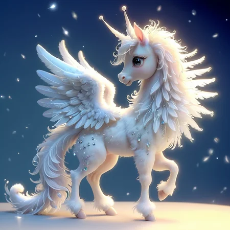 masterpiece, best quality, ArsMJStyle, Small Gentle Crystalline playful tendril-laden individual, Multipedal Decamanual, Clawed Appendages, Trifurcated-Tailed, Forked-Tailed, wooly fur, elongated ears, Pegasus Wings, . <lora:ArsMJStyle_-_CuteSDXL:1> , <lora:add-detail-xl:1>