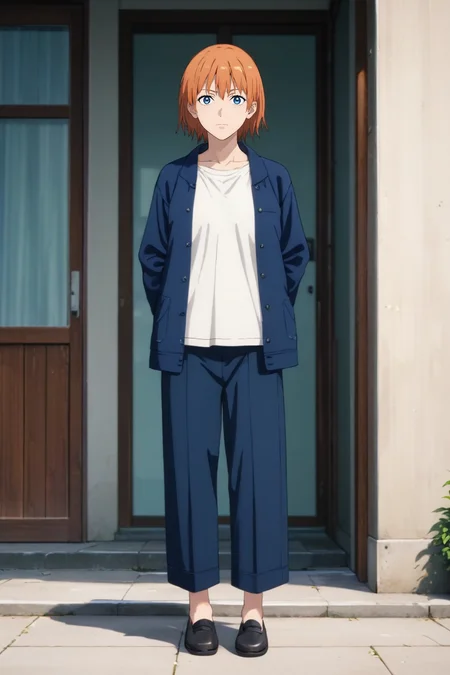 score_9, score_8_up, score_7_up, source_anime, rating_safe, intricate details, anime screencap, , , , , 1girl, kagura \(gintama\), gintama, blue eyes, orange hair, solo, straight-on, full body, school, day, sunny, v arms, giggling, <lora:chainsaw_man_style_pony:0.78>, chainsaw_man_style, , <lora:sdxl_lightning_8step_lora:1>