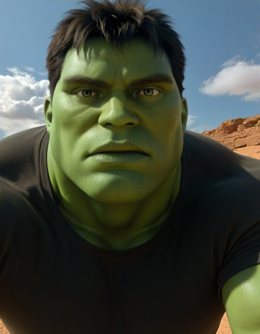 <lora:The_Hulk_2003_V2:0.5> a picture of the hulk, solo, best resolution, best quality, extremely detailed, masterpiece, crisp, sharp focus,  zPDXL3, First-Person View