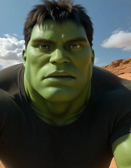 <lora:The_Hulk_2003_V2:0.5> a picture of the hulk, solo, best resolution, best quality, extremely detailed, masterpiece, crisp, sharp focus, zPDXL3, First-Person View