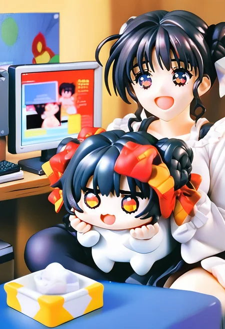 ASCII 
two girls
1girl,<lora:pony_xl_narusawa:0.8>,narusawa,score_9,score_8_up,score_7_up,source_anime,black hair,a computer with monitor, a computer with monitor, looking at computer, scared,open mouth, terrified,hands in face,,breasts<lora:breastsizeslideroffset:0.3>sitting, in the bedroom,
1girl,  narusawa,score_9,score_8_up,score_7_up,source_anime,black hair, white body, doro, creature, :3, chibi, four legs, solid circle eyes, no pupils, smile, in the desk
