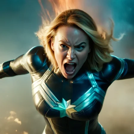 cinematic film still of <lora:Symbiote Style v2:1.2> Symbiote Style
<lora:comic book magazine:1>
a woman in a captain marvel symbiote suit is screaming in anger with big explosion in the background comic book magazine style, shallow depth of field, vignette, highly detailed, high budget, bokeh, cinemascope, moody, epic, gorgeous, film grain, grainy