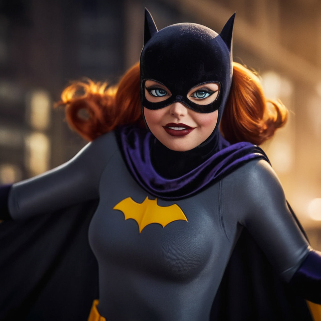 cinematic film still of  <lora:Batman The Animated Series Style:1.2>
In Gotham City a cartoon character dressed in a batgirl costume Batman The Animated Series Style, shallow depth of field, vignette, highly detailed, high budget, bokeh, cinemascope, moody, epic, gorgeous, film grain, grainy