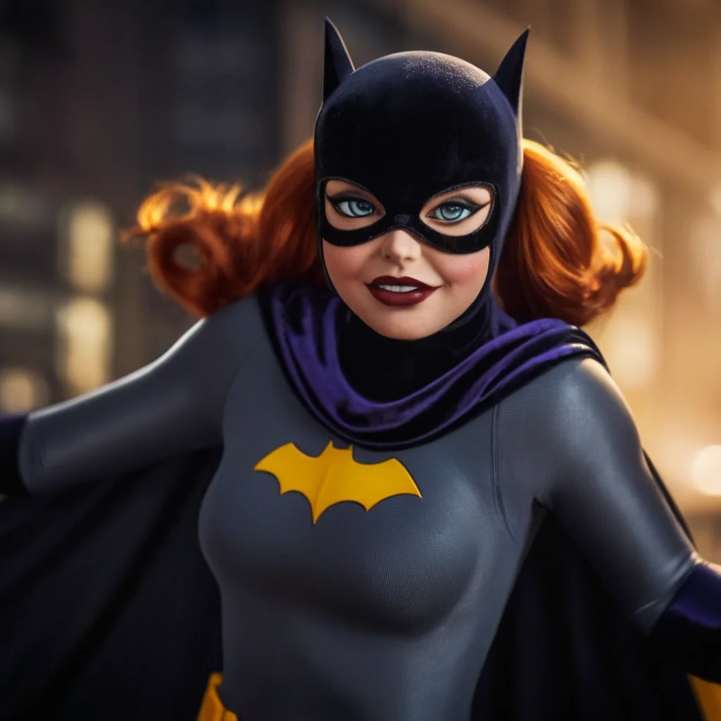cinematic film still of <lora:Batman The Animated Series Style:1.2>
In Gotham City a cartoon character dressed in a batgirl costume Batman The Animated Series Style, shallow depth of field, vignette, highly detailed, high budget, bokeh, cinemascope, moody, epic, gorgeous, film grain, grainy