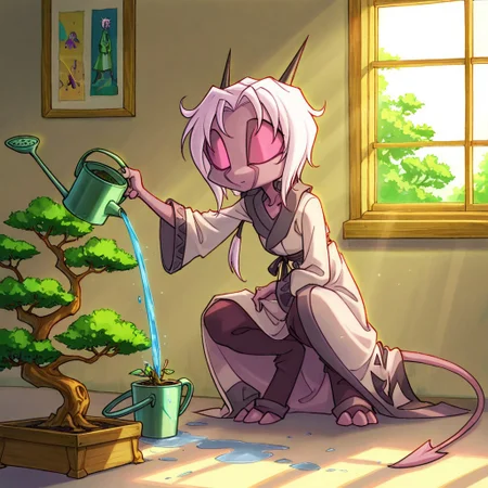 score_9, score_8_up, score_7_up,namah_calah,
1girl,solo,furry,tail, source_furry,horns,
,<lora:namah_calah_illustrious:0.8>,
child, kid,
bonsai_tree, watering_can, sunlight_window, serene_expression, minimalist_room, traditional_robe, delicate_pose