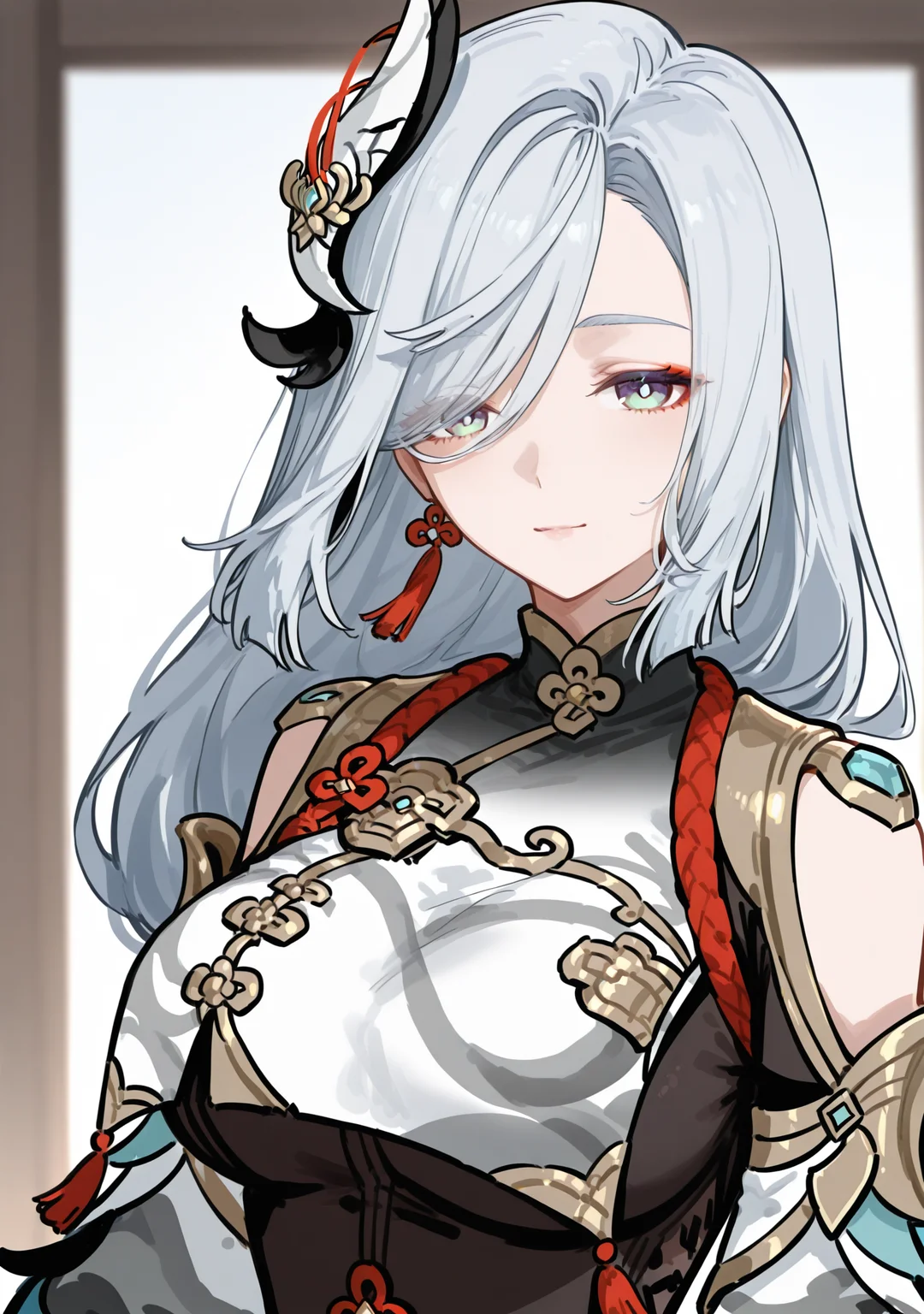 <lora:myutosty:1>,myutosty,
1girl,light smile,upper body,shenhe \(genshin impact\),