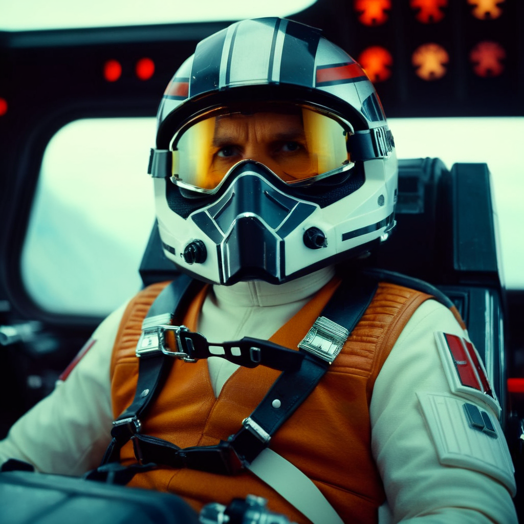 cinematic film still of  <lora:star wars style:1.5>
In star wars universe Biggs Darklighter an alliance pilot in a helmet and goggles sitting in a x wing fighter plane pilots seat star wars style, shallow depth of field, vignette, highly detailed, high budget, bokeh, cinemascope, moody, epic, gorgeous, film grain, grainy