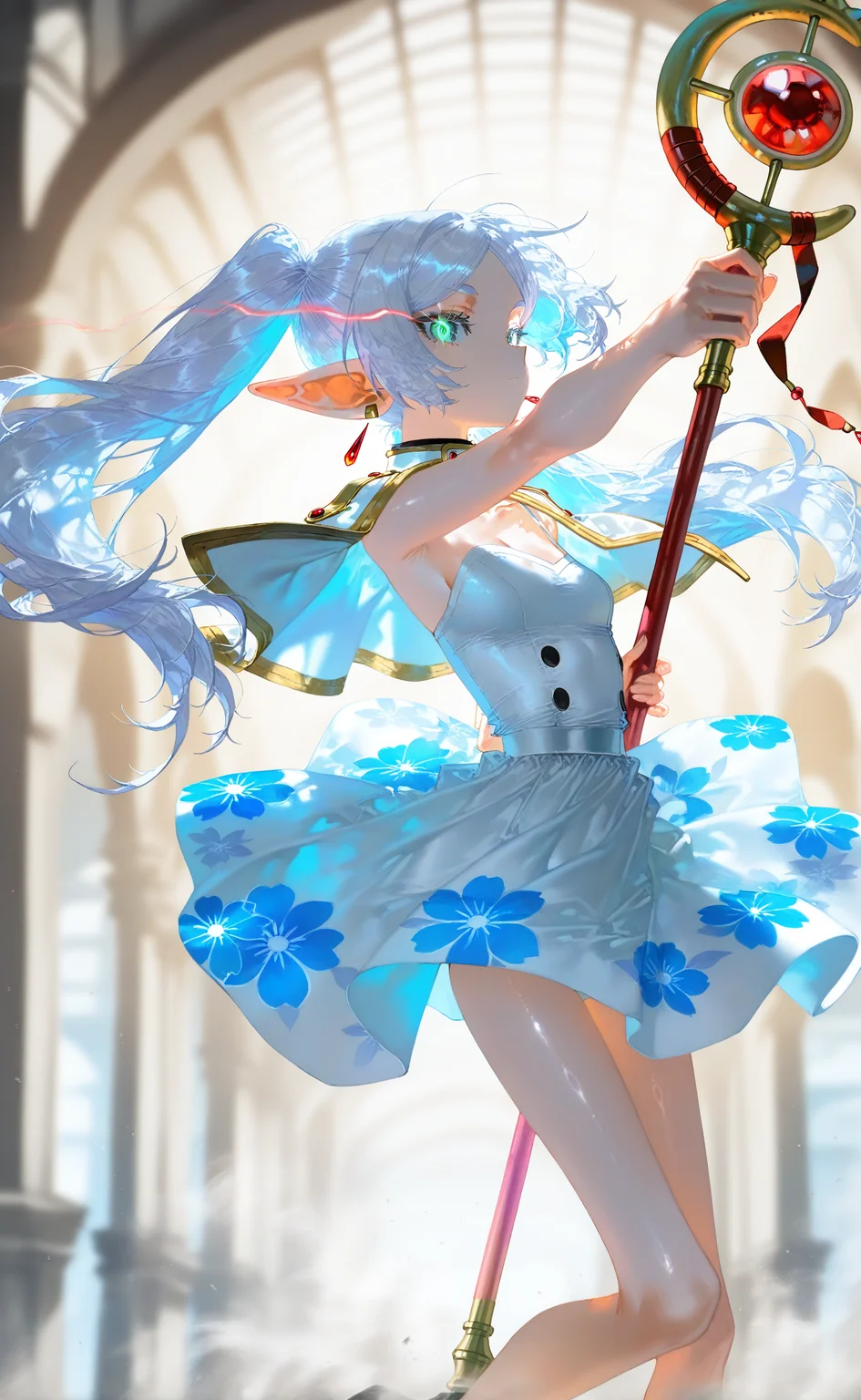 score_9_up,score_8_up,score_7_up,best quality,high quality,masterpiece,source anime,1girl,21 years old,<lora:detailed_eye_model:1>,<lora:nyl_v0.1_cwhj:0.6>,nyl,lots of details,collarbone,small breasts,hyper detailed,ultra detailed,high resolution textures,32 UHD,SkinHairDetail,dynamic pose,beautiful,alone,detailed face,detailed eyes,perfect eyes,edge quality,8k resolution,UHD,HDR,highest quality,perfect hands,perfect fingers,embellished_costume,slim,narrow hips,slim legs,looking_at_viewer,dynamic,perfect composition,Expressiveh,<lora:zy_Detailed_Backgrounds_v1:1>,Detailed background,detailxl,complicated costumes,detailed,bright colors,very long hair,zPDXL,highly detailed,Volumetric Lighting,moody lighting,fine_fabric_emphasis,colored inner hair,very aesthetic,newest,amazing quality,absurdres,scenery,high contrast,highres,shiny skin,foreshortening,(prism),(schein flare),underlighting,bloom effect,depth field,dappled light,broken effect,three-quarter view,(eye trail:1.2),light ray,every hair follicle extra detailed,detailed hair,perfect anatomy,ultra high res,huge filesize,incredibly absurdres,8k wallpaper,Super Detail,(perfect face,beautiful face,ultra-detailed face,beautiful hair,beautiful eyes,precise mouth,precise lips,cute face,ultra detailed eyes,perfect lipsintricate,perfect mouth,clear skin),(beautiful fingers,beautiful hands,beautiful arms,precise fingers,perfect arms,perfect legs),(heat body,super detailed skin),Correct foot direction,correct arm direction,frieren,sousou no frieren,1girl,artist:[takarai shunsuke|yoneyama mai|fuzichoco|lam \(ramdayo\)|ponsuke kaikai],art nouveau,sensitive,blending,flower print,print capelet,white capelet,solo,green eyes,blue flower,holding staff,dress,from side,profile,twintails,closed mouth,mage staff,full body,masterpiece,best quality,very aesthetic,
<lora:animagineXL40_v4Zero_aqm_complete_v1:1>,1,dappled_sunlight,photorealistic,delicate textures,dust particles,ray tracing,quasarcake,