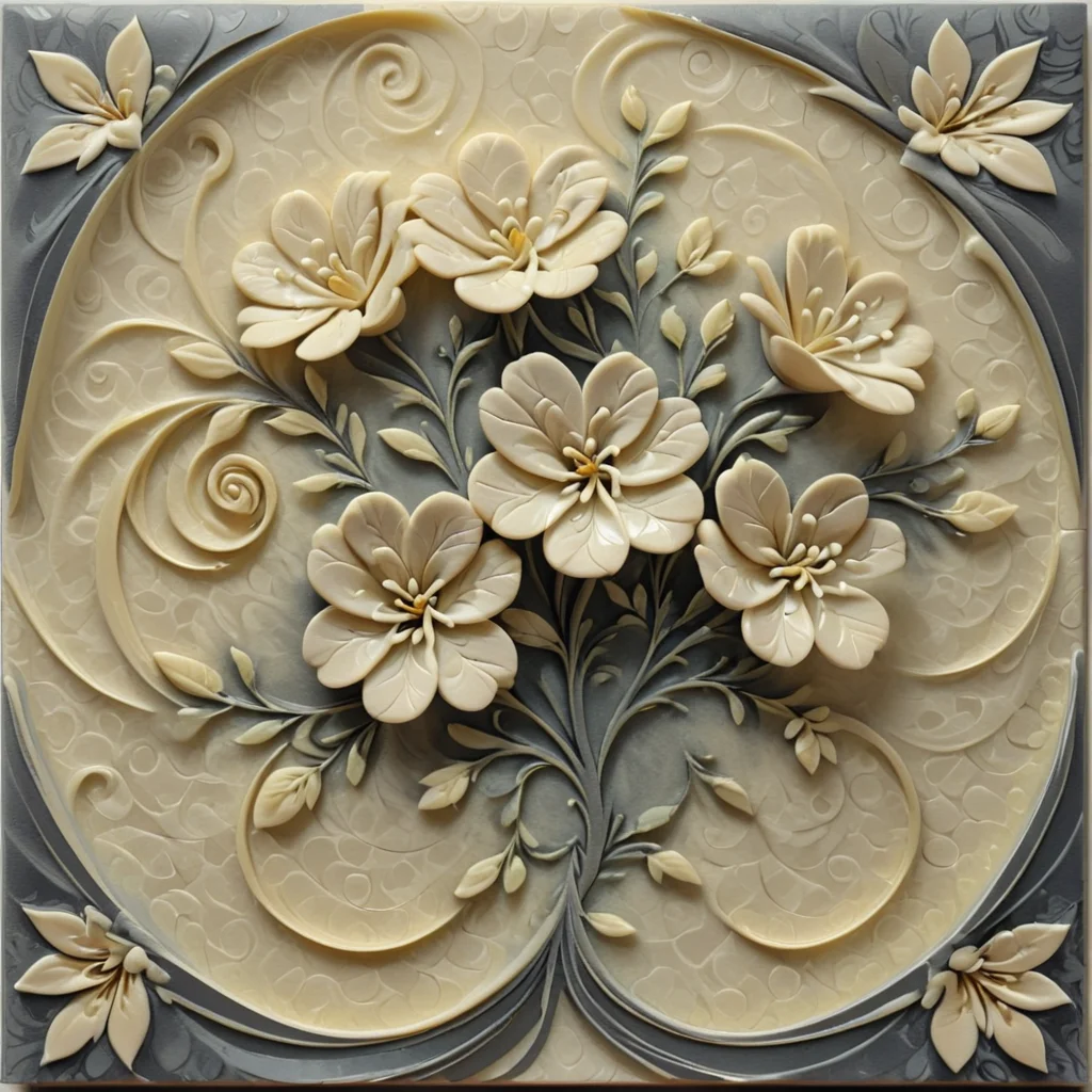 male floral print, jasmine, weathered, graphite, nylon, illusionism style, Focal Layer, shades of cream, spiral pattern, background effect, enamel accents, tiled, velour texture, opaque finish <lora:artfully_ETHEREAL-GEOMETRIC-FLORAL-FUSION:1>,