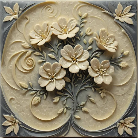 male floral print, jasmine, weathered, graphite, nylon, illusionism style, Focal Layer, shades of cream, spiral pattern, background effect, enamel accents, tiled, velour texture, opaque finish <lora:artfully_ETHEREAL-GEOMETRIC-FLORAL-FUSION:1>,