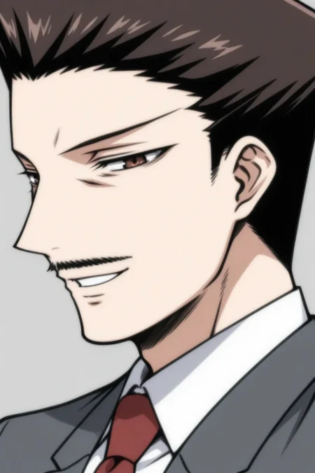 <lora:yamazaki_atsusi_ozisama_ilxl:1>masterpiece, best quality, yamazaki_atsusi_ozisama_ilxl, 1boy, male focus, (mustache:0.5), upper body, smile. profile