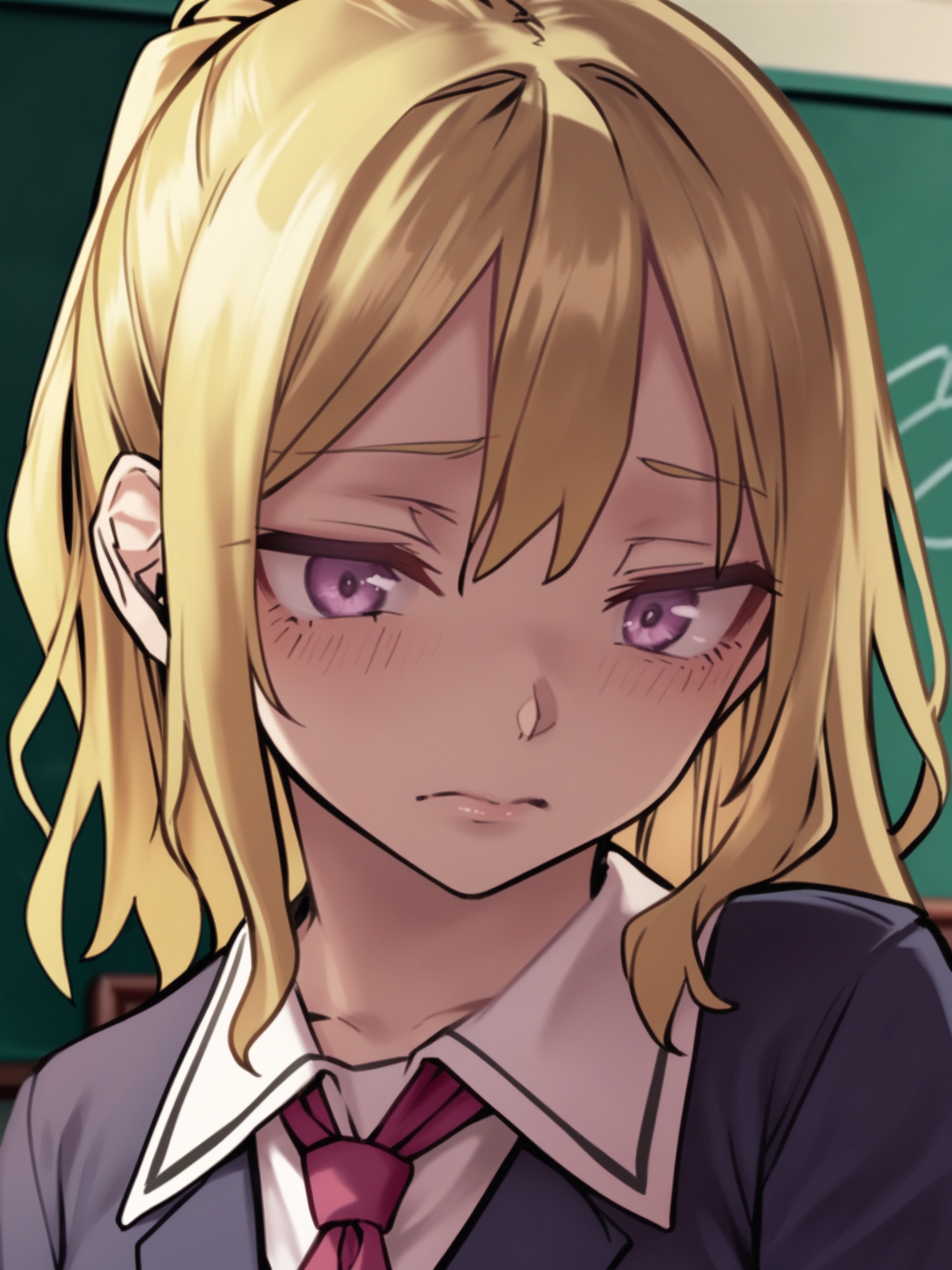 <lora:happy_tentacle-fuyuno-v0.3-000021:1>, ht_fuyuno, blonde hair, school uniform, collared shirt, sweater vest, blazer, pleated skirt, necktie , indoors 1girl, solo, upper body , , ( exhausted :1), heavy breathing , looking away , , facing viewer , score_9, score_8_up, score_7_up, score_6_up, score_5_up, score_4_up