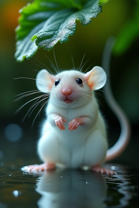 Cinematic Style. Beauty, Realism, Photorealism, Movie Still, Film still, Chiaroscuro, High Quality, Light and Shadow, Cinematography, Movie Stills,
"A transparent liquid gel-like mouse, a colorless liquid body, with a smooth, fluid texture, reflecting soft reflections of light, which slowly changes its shape, like a drop of water, under a leaf, standing under a strawberry, a rainy day."