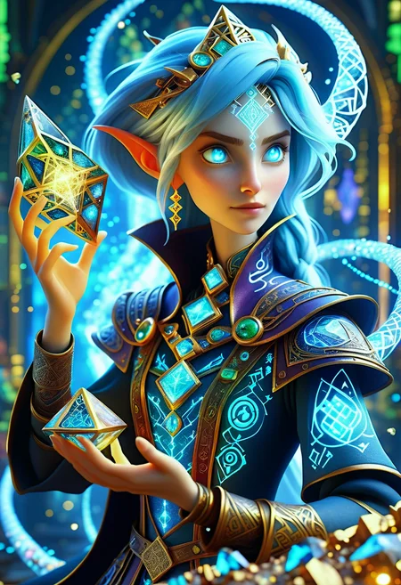 hyper detailed masterpiece, dynamic realistic digital art, awesome quality, DonMMy51ic4lXL female alchemist (ethereal,arsenic,brittle,qr code,warty,time,dragon curve,zenithal hour angle,quantum entanglement,enigma,ritual,liquid crystal magic:1.0), mythtical, magical, fairytale, runes <lora:DonMMy51ic4lXL-000006:0.8>