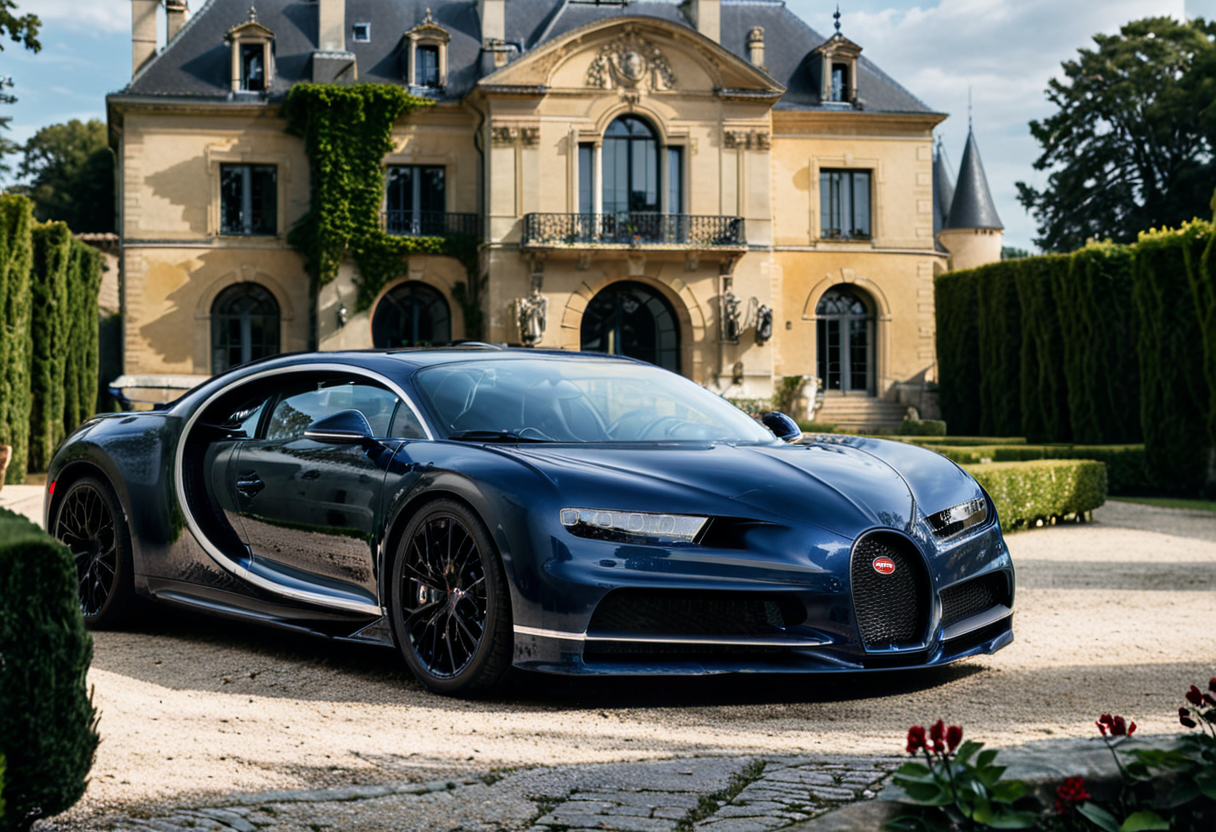 <lora:bugattich1r0n:1>,A midnight blue, bugatti ch1r0n parked outdoors in front of a majestic French château. The car, with its glossy metallic blue exterior and sleek black accents, is perfectly positioned on a cobblestone driveway leading to the château. The château features classic French architecture with large arched windows, intricate stonework, and tall, elegant towers. The setting is bathed in soft golden sunlight, creating a warm and luxurious atmosphere. Surrounding the château are neatly trimmed gardens, fountains, and lush greenery, enhancing the sense of grandeur. The scene combines automotive excellence with historical elegance."
<lora:SDXLFaeTastic2400:0.4> <lora:extremely_detailed:0.4> extremely detailed, Masterpiece,best quality,hi res,8k,hi res,8k,award winning,(sharp focus, intricate, highly detailed),