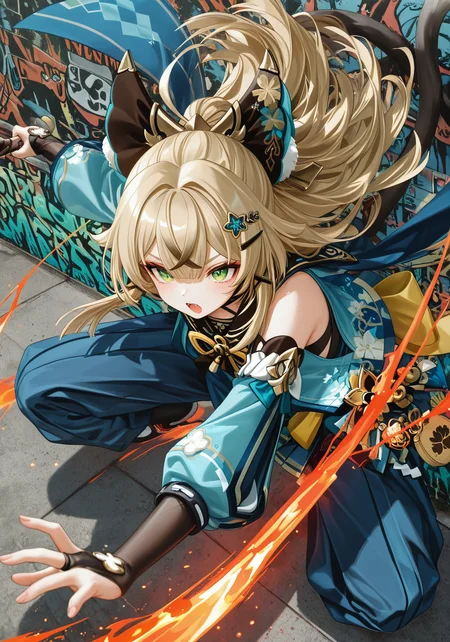 graffiti style breathtaking texture masterpiece, best quality, best quality, [quasarcake:crain1art:9], [dlgeria::9], (xxyt-xx:0.85), chen bin, (as109:0.5), fagun_yibei, berryverrine,
kirara \(genshin impact\), 1girl, solo, ninja, blonde hair, cat_ears, cat_girl, panda, russian, graffiti wall, gangster, wide stance, baggy pants, mechanical wings top down close-up, masterpiece, award-winning, professional, highly detailed . street art, vibrant, urban, detailed, tag, mural