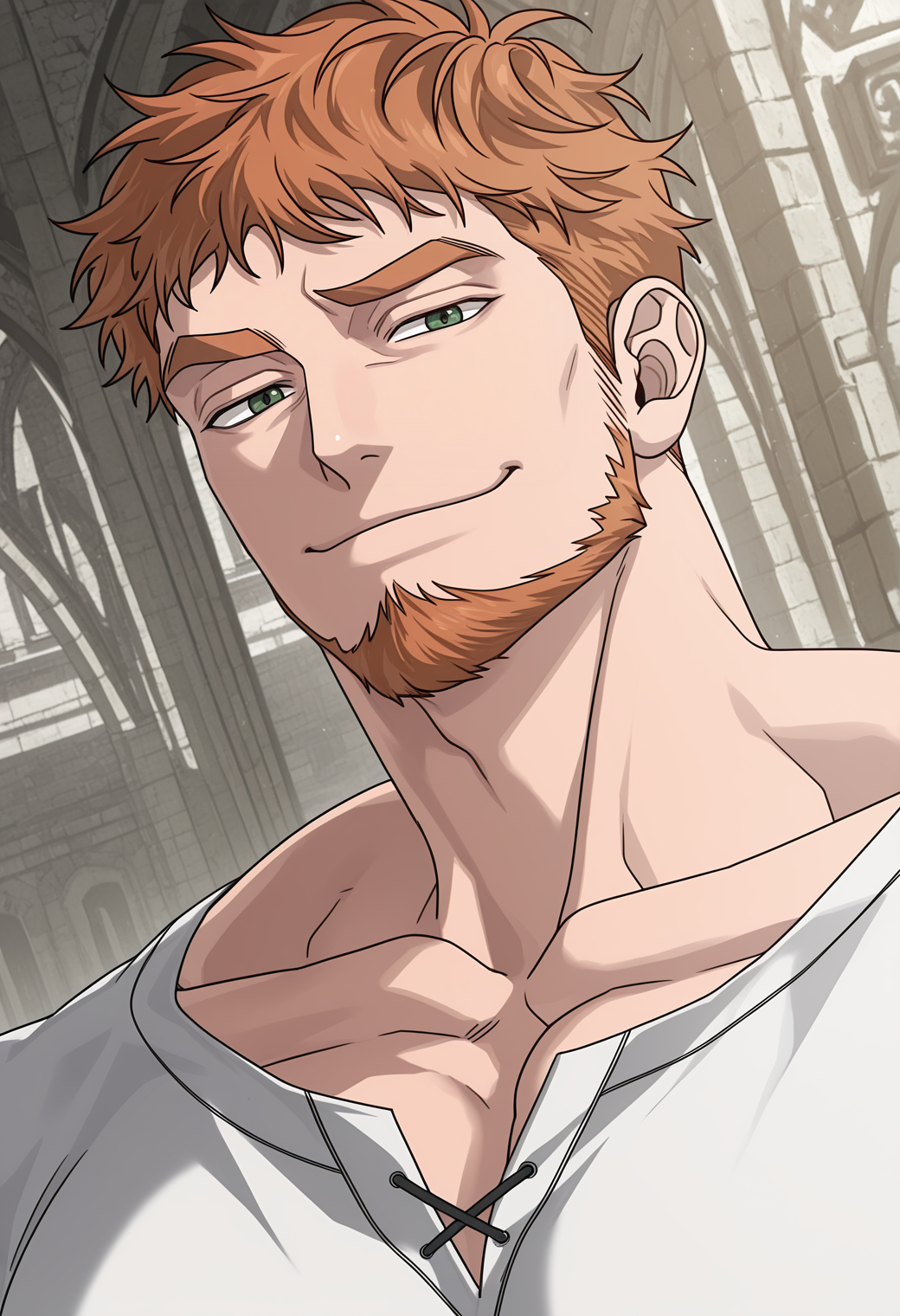 <lora:Hebaron_Nirta_Under_the_Oak_Tree:1>,
1boy,hebar0n,orange_hebar0n_hair,green_hebar0n_eyes,bara,muscular male,male focus,mature male,solo,
portrait,white shirt,
looking at viewer,facing viewer,smug,smile,raised eyebrow,
dynamic action,
masterpiece,best quality,newest,absurdres,anime screencap,intricate details,very awa,highres,perfect proportions,perfect eyes,very aesthetic,
shadow,dynamic angle,dynamic action,atmospheric perspective,intricate lighting,intricately detailed illustration,depth of field