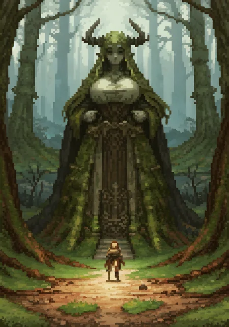 (evocative masterpiece),best quality,very complex hyper-maximalist overdetailed , detailed,finely detailed features,high quality, high-definition, extremely detailed, (highres), original, extremely detailed 8k wallpaper, (an extremely delicate and beautiful),wide angle, 4k,8k,uhd,nsfw,Middle Earth, Mirkwood <lora:Fantasy:1>,giant statue of female,large breasts,devil,bust,part of land,grown into the ground,in background