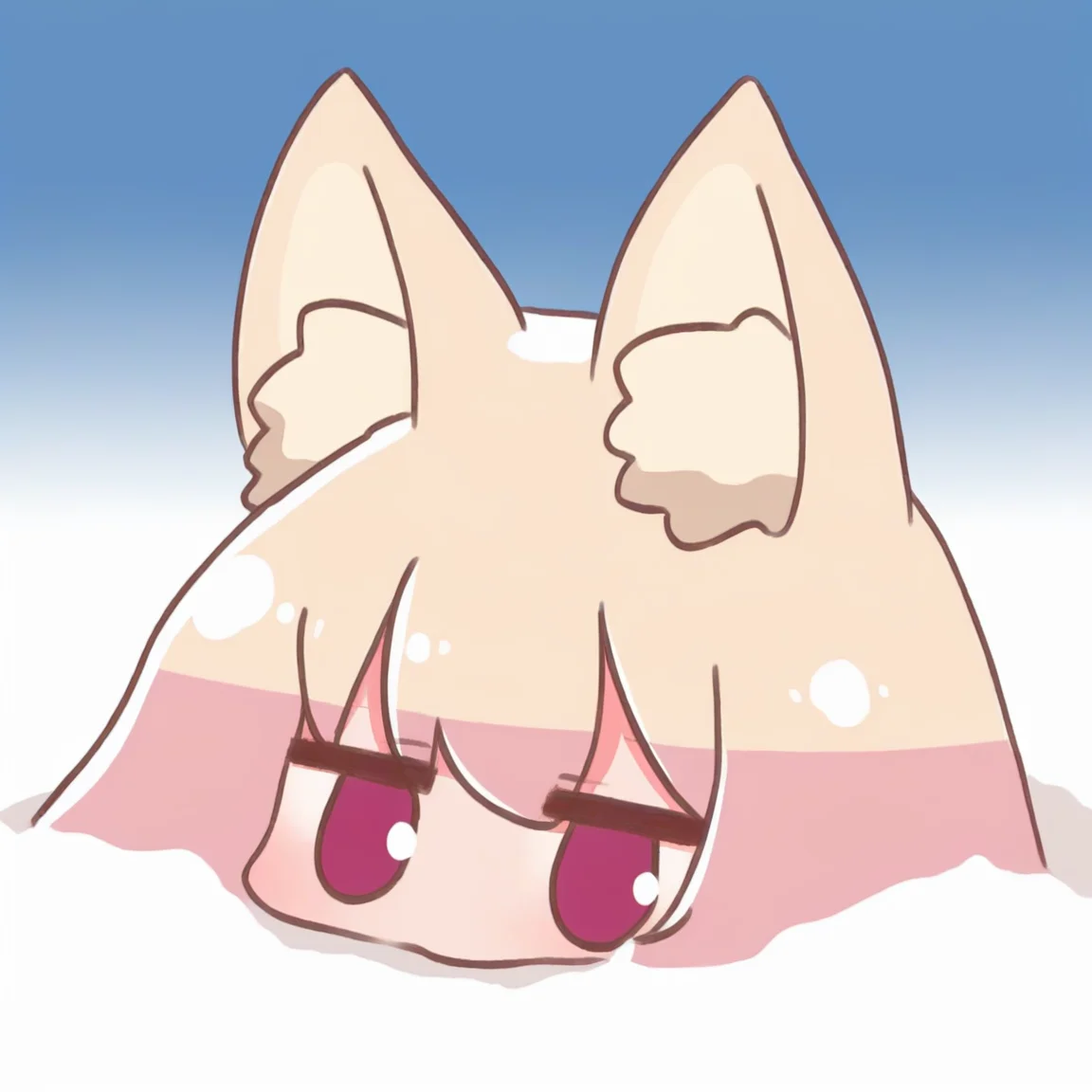 <lora:kemomimi_xl_lion:1>,kemomimi, gradient background, gradient, objectification, animal ears, solo, keaide style, blue background, no humans, desert, fox ears, Kemomimi buried in the snow, with only their ears sticking out.