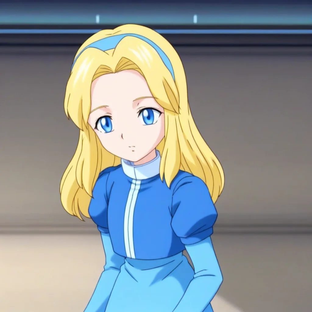 blue long sleeve dress, 1girl, blue hairband, exposed legs, short puffy sleeves, long blonde hair, blue eyes, Maria, parted hair, small blue jacket, blue slippers, white collar