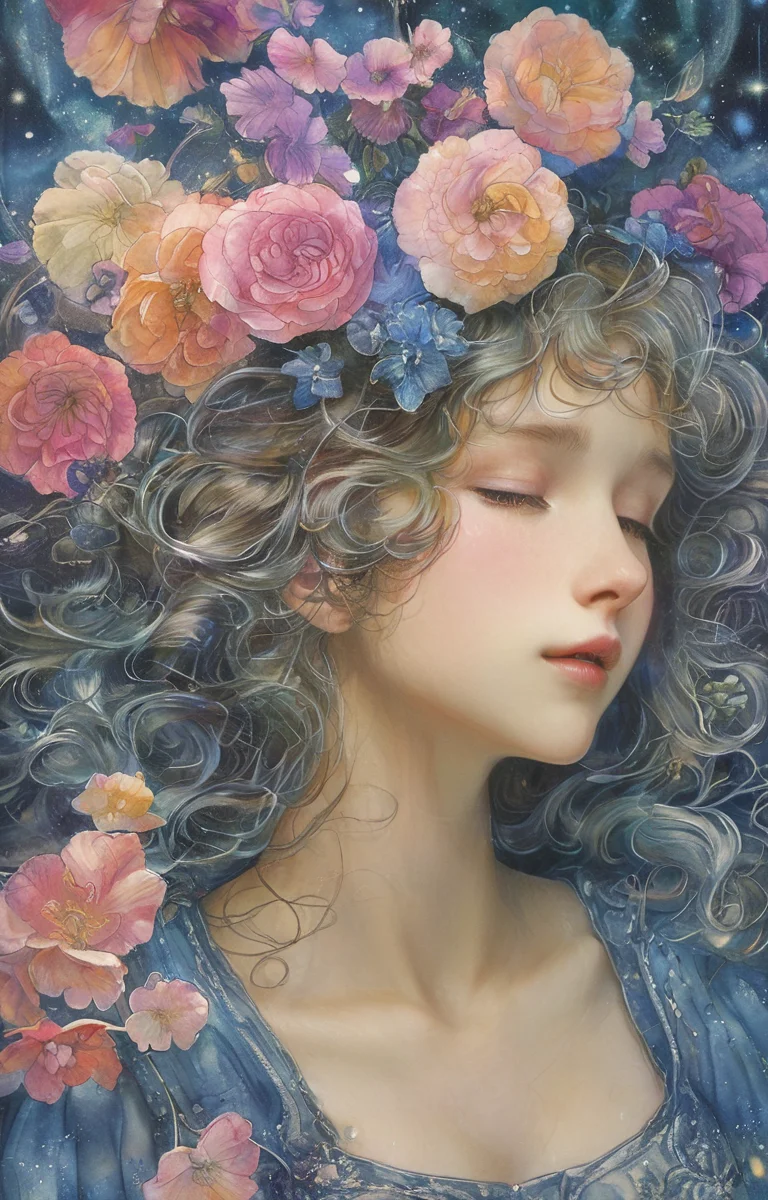 masterpiece,best quality,<lora:tbh140-sdxl:0.7>,idolmaster cinderella girls,illustration,style of Jean Delville,symbolism,colorful