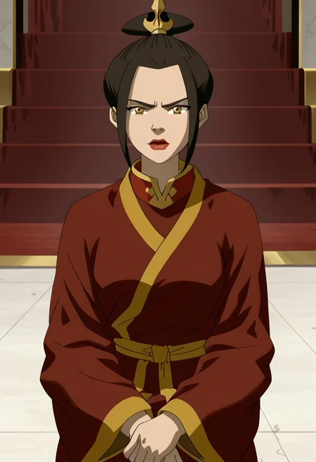 ((score_9)), Atlastyle, Azula, Red Robe, Crazyhair, Solo, leaning on ottoman,