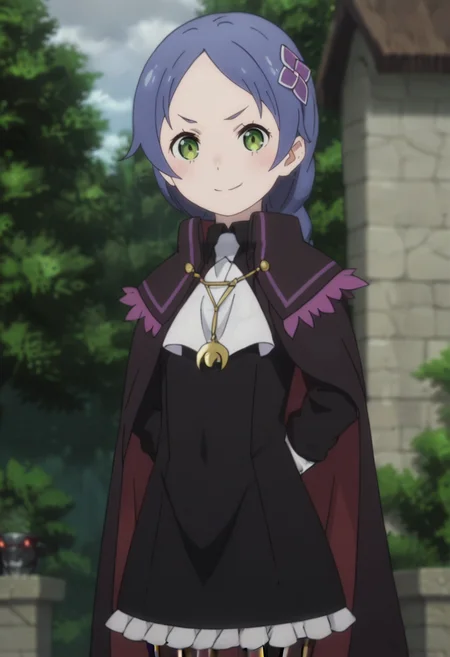 score_9, score_8_up, score_7_up, source_anime,anime screencap, anime coloring,intricate details,rating_safe, masterpiece, best quality,
(best quality, absurd res, ultra detailed),1girl, ((solo)), good eyes,perfect eyes,,detailed eyes, zPDXLxxx , zPDXL3,detailed, detailed face, <lora:add-detail-xl:3>,
BREAK
<lora:meili_v2:0.8>, meili , 1girl, green eyes, blue hair,,
hair ornament, long hair, braid, cape, black dress, ascot, striped pantyhose,
BREAK
solo, standing, 
smirk,