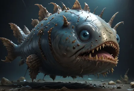 cinematic, anglerfish chonkasaurus, scifi, slimey, raytracing, HD, 4k, floating energy, night, dark, blue eyes, (energy effects:1.3), <lora:chonkasaurus-000003:1>, <lora:add-detail-xl:2>